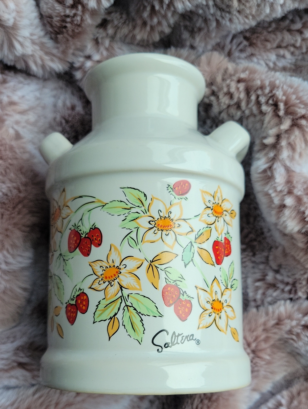 Vintage Floral Strawberry Ceramic Mini Milk Jug Saltera Vase